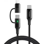 Mcdodo CA-7120 Siyah 1.2 mt Lightning+Type-C 2 si1 Arada Hızlı Şarj ve PD Data Kablosu