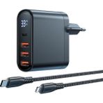 Mcdodo CH-2251 33W 1xType-C 3xUsb Girişli Dijital Göstergeli Şarj Adaptörü + 1.2 m Siyah Type-C to İPhone Kablo