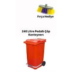 Mck Plus Kırmızı Plastik Metal Pedallı Çöp Konteyneri 240 Litre Konteyner - Isıya Dayanıklı Malzeme - Kırmızı