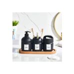 MCK Plus Lüks Ahşap Altlıklı Cam Set Cool Sabunluk Seti 3 Lü - Banyo -Mutfak Seti