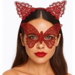 MCM Group Gösterişli Kırmızı Dantel Maske ve Taç Seti 7 No – Masquerade ve Davetler Için - Lisinya