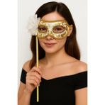 MCM Group Lüks Taşlı Saplı Maskeli Balo Maskesi Beyaz Renk 35 cm