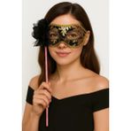 MCM Group Lüks Taşlı Saplı Maskeli Balo Maskesi Siyah Renk 35 cm