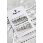 MCM Group Pirinç Karışık Halka Model Gümüş Renk 6 Çift Kadın Küpe Set - Lisinya