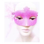 MCM Group Sim Işlemeli Inci Boncuk Detaylı Tüylü Balo Maskesi Pembe Renk 13X18 cm