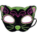 MCM Group Siyah Kadife Kaplama Üzeri Pembe Yeşil Sim Işlemeli Kedi Maskesi 20X13 cm - Lisinya