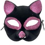 MCM Group Siyah Renk Pembe Simli Süet Kaplama Kedi Maskesi 18X14 cm - Lisinya
