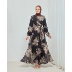 MCM Group Yaprak Desenli Zarif ve Şık Uzun Boy Büyük Beden Astarlı Şifon Elbise ( Lisinya )