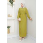 MÇmoda Kadın Mevsimlik Kemerli Boydan Piliseli Candy Kumaş Elbise