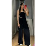 MÇmoda MÇ MODA Kadın Straplez Büzgülü Bluz Salaş Rahat Pantolon İkili Takım