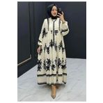 MÇmoda VİSKON KUMAŞ BOL KALIP SİYAH TESETTÜR ELBİSE ETNİK DESENLİ