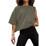 Mcnlyce Tişört Kadın Yaz Spor Crop Tops Büyük Beden Tişört Kısa Kollu Üst Parça Bol Rahat, asker yeşili, S