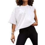 Mcnlyce Tişört Kadın Yaz Spor Crop Tops Büyük Beden Tişört Kısa Kollu Üst Parça Bol Rahat, Beyaz, L