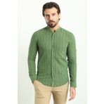 Mcr Çizgi Desenli Slim Fit Hakim Yaka Uzun Kollu Erkek Gömlek Yeşil - 37746.23Y