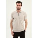 MCR Çizgi Detaylı Slim Fit Polo Yaka Fermuarlı Erkek Triko T-Shirt - Bej