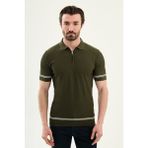 MCR Çizgi Detaylı Slim Fit Polo Yaka Fermuarlı Erkek Triko T-Shirt - Haki - XL