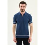 MCR Çizgi Detaylı Slim Fit Polo Yaka Fermuarlı Erkek Triko T-Shirt - İndigo - 2XL