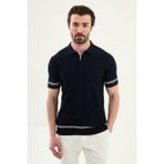 MCR Çizgi Detaylı Slim Fit Polo Yaka Fermuarlı Erkek Triko T-Shirt - Lacivert
