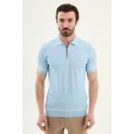 MCR Çizgi Detaylı Slim Fit Polo Yaka Fermuarlı Erkek Triko T-Shirt - Mavi