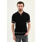 MCR Çizgi Detaylı Slim Fit Polo Yaka Fermuarlı Erkek Triko T-Shirt - Siyah - 2XL