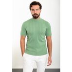 Mcr Çizgili Açık Yeşil Slim Fit Yarım Balıkçı Yaka Erkek Triko T-shirt