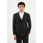 MCR Çizgili Antrasit Slim Fit Geniş Yaka Kruvaze Klasik Yün Erkek Takım Elbise - 6 Drop - 48