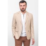MCR Çizgili Bej Rengi Slim Fit Mono Yaka Keten Erkek Ceket - 46