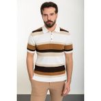 MCR Çizgili Ekru Slim Fit Polo Yaka Erkek Triko T-Shirt - 2XL