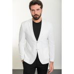 MCR Çizgili Ekru Slim Fit Torba Cep Mono Yaka Gofre Erkek Ceket - 46