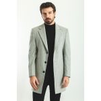 MCR Çizgili Gri Renk Slim Fit Mono Yaka Yün Erkek Kaban - 56