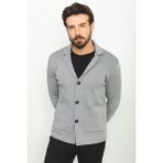 MCR Çizgili Gri Renk Torba Cep Slim Fit Yün Erkek Triko Ceket - Antrasit