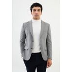 MCR Çizgili Gri Slim Fit Mono Yaka Klasik Yün Erkek Ceket - 48