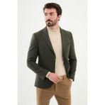 MCR Çizgili Haki Slim Fit Mono Yaka Klasik Yün Erkek Ceket - 48