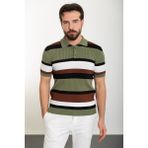 MCR Çizgili Haki Slim Fit Polo Yaka Erkek Triko T-Shirt - 2XL