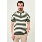 MCR Çizgili Haki Slim Fit Polo Yaka Erkek Triko T-Shirt