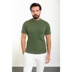 MCR Çizgili Haki Slim Fit Yarım Balıkçı Yaka Erkek Triko T-Shirt