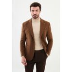 MCR Çizgili Kamel Rengi Slim Fit Torba Cep Geniş Yaka Yün Erkek Ceket - 48