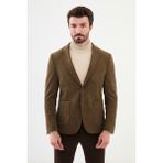 MCR Çizgili Kamel Rengi Slim Fit Torba Cep Mono Yaka Kadife Erkek Ceket - 46