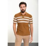 MCR Çizgili Kamel Slim Fit Polo Yaka Erkek Triko T-Shirt