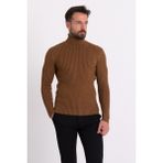 MCR Çizgili Kamel Slim Fit Tam Balıkçı Yaka Erkek Triko Kazak