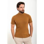 MCR Çizgili Kamel Slim Fit Yarım Balıkçı Yaka Erkek Triko T-Shirt