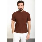 MCR Çizgili Kiremit Slim Fit Yarım Balıkçı Yaka Erkek Triko T-Shirt - XL