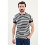 Mcr Çizgili Lacivert Slim Fit Bisiklet Yaka Erkek T-shirt