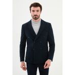MCR Çizgili Lacivert Slim Fit Geniş Yaka Kruvaze Kadife Erkek Ceket - 54
