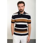 MCR Çizgili Lacivert Slim Fit Polo Yaka Erkek Triko T-Shirt - XL