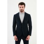 MCR Çizgili Lacivert Slim Fit Torba Cep Mono Yaka Kadife Erkek Ceket - 46