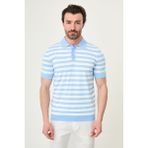 MCR Çizgili Mavi Slim Fit Polo Yaka Erkek Triko T-Shirt - 2XL