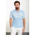 MCR Çizgili Mavi Slim Fit Polo Yaka Erkek Triko T-Shirt - XL