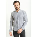 MCR Çizgili Siyah Renk Slim Fit Uzun Kollu Keten Erkek Gömlek - 2XL - Siyah - Beyaz