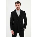 MCR Çizgili Siyah Slim Fit Geniş Yaka Kruvaze Kadife Erkek Ceket - 56